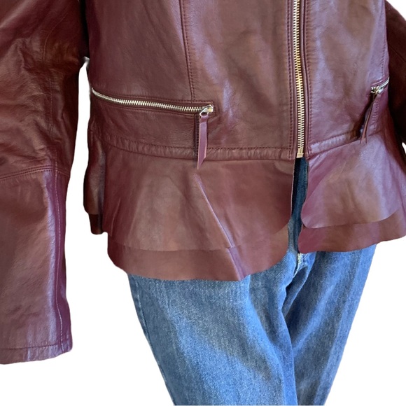 WHITE HOUSE BLACK MARKET BURGUNDY GENUINE LEATHER PEPLUM JACKET (XL) - Picture 9 of 14